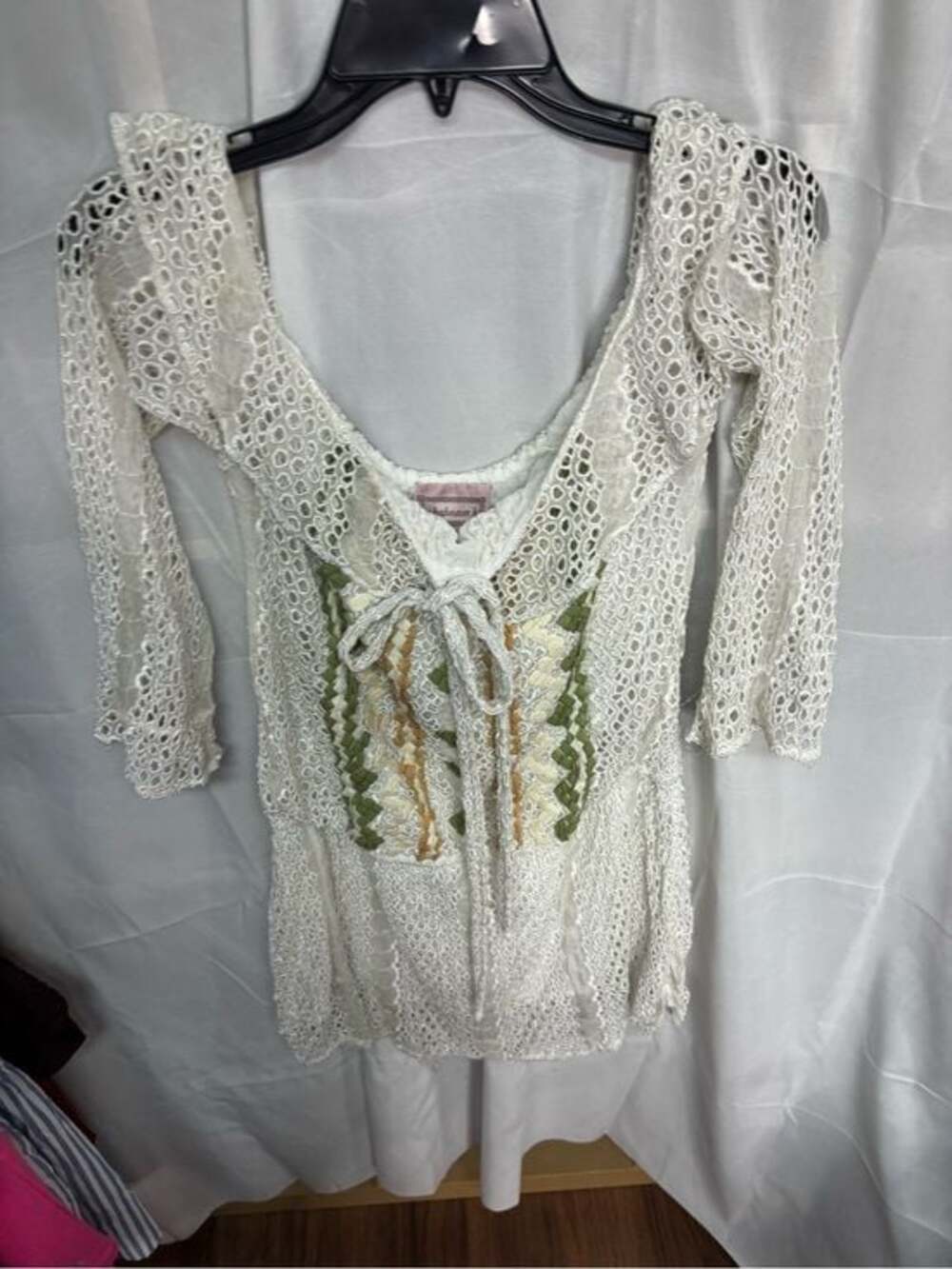 Taj by Sabrina 100% Silk Crochet Boho Tunic Cover-Up Top